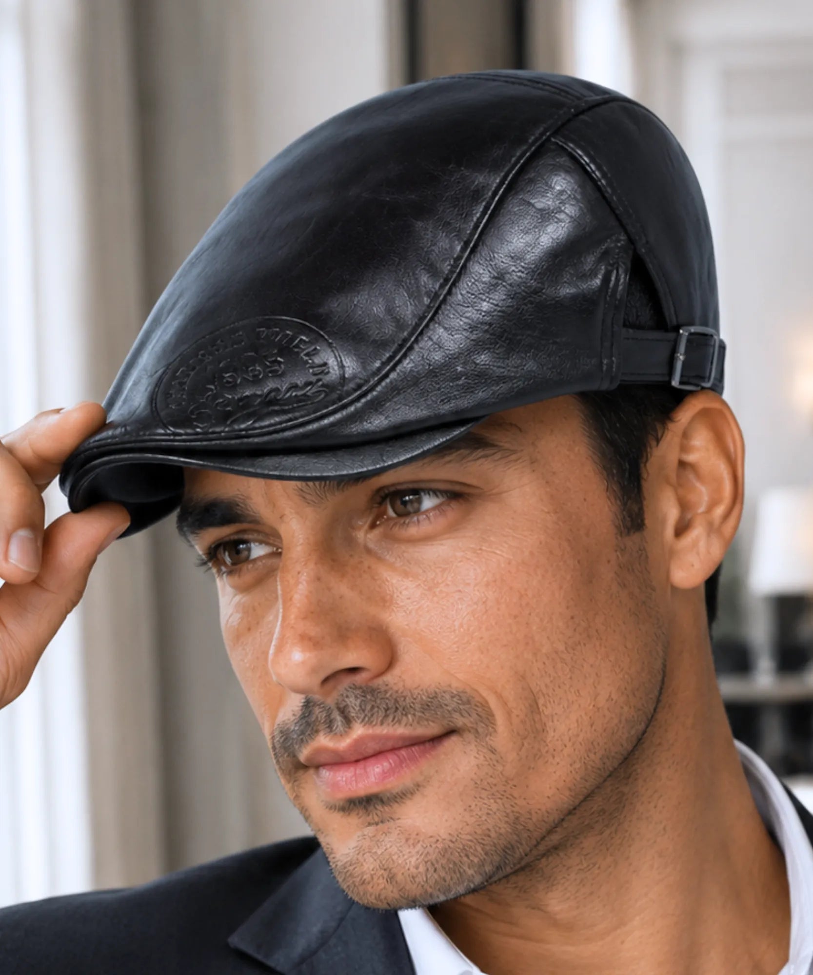 Comprar boina masculina de couro sintético com ajuste lateral e design estilo inglês clássico para looks urbanos ou sociais em promoção Anellimn