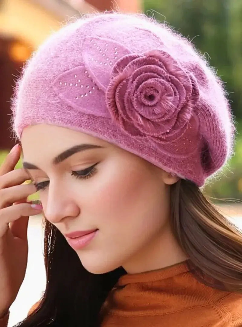 Anellimn - Comprar Boina Feminina Elegante - Acessório de inverno com fio grosso e malha de coelho engrossada para estilo e proteção.