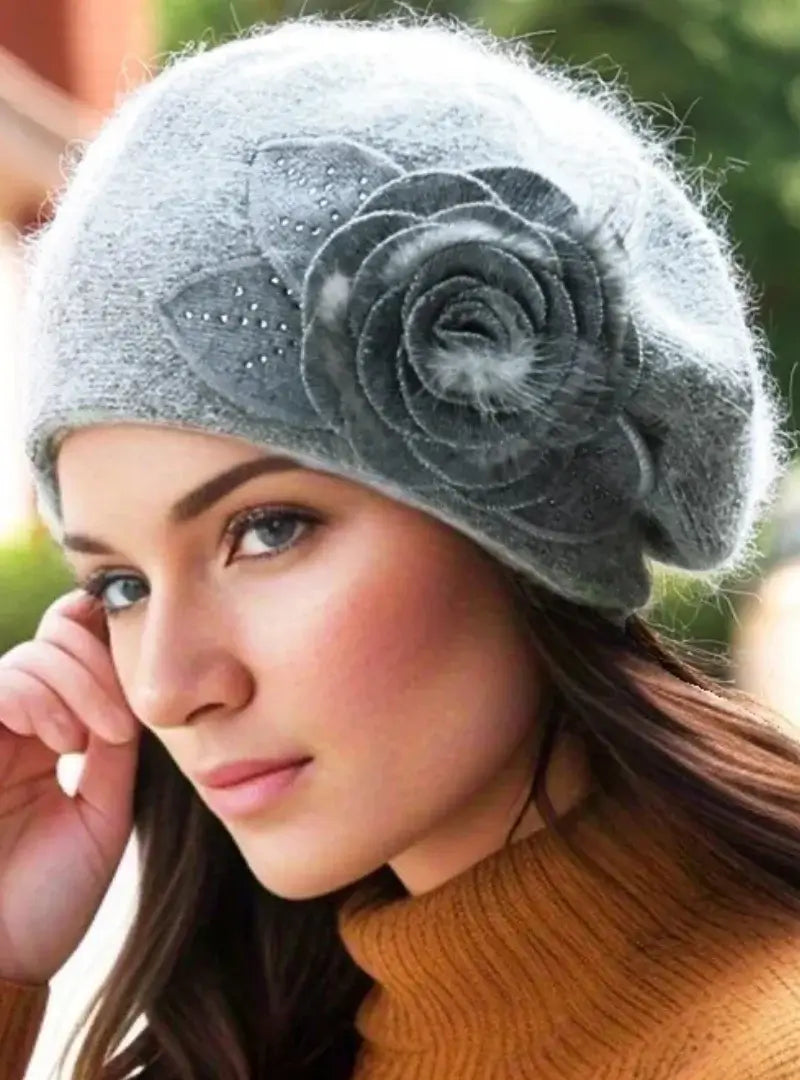 Anellimn - Comprar Boina Feminina Elegante - Acessório de inverno com fio grosso e malha de coelho engrossada para estilo e proteção.