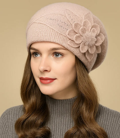 Comprar Boina Feminina bege elegante em Lã Com Flor barato ANELLIMN
