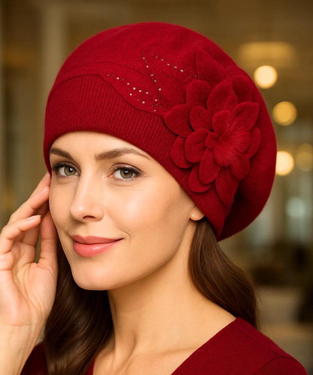 Comprar Boina Feminina Cinza Elegante em Lã Com Flor barato ANELLIMN
