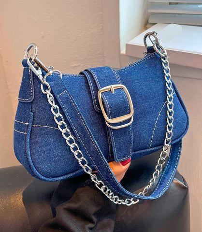 Bolsa Jeans Feminina Alça Corrente Elegante | Lesse