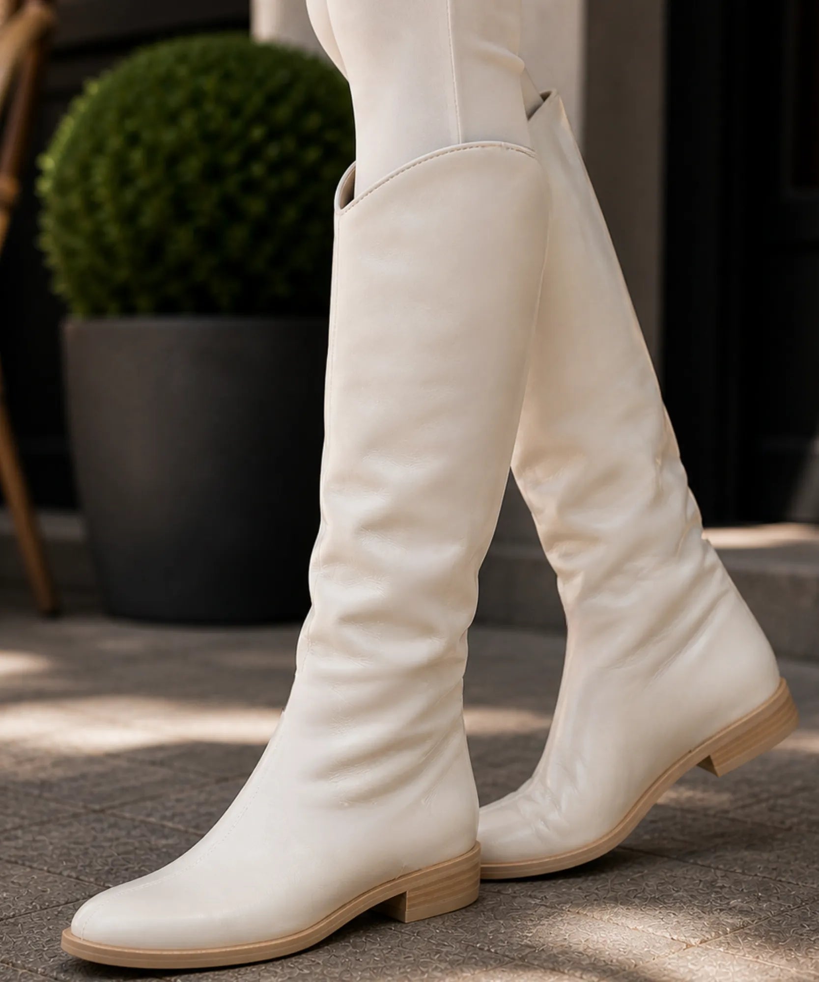 Comprar bota cano longo feminina de couro com recorte cavado elegante e bico fino para looks de inverno e meia estação ANELLIMN