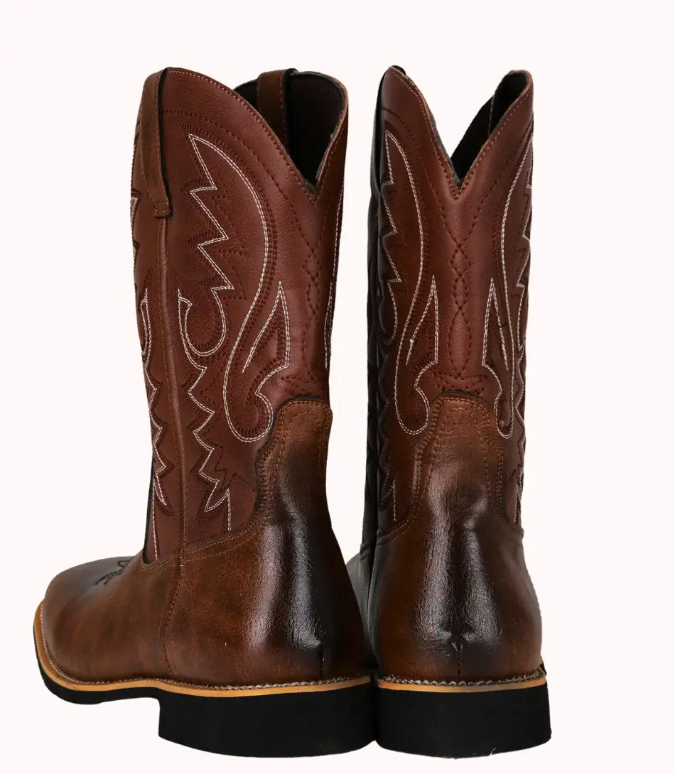 Botas Texanas Masculinas de Couro PU com Design Bordado e Sola Antiderrapante