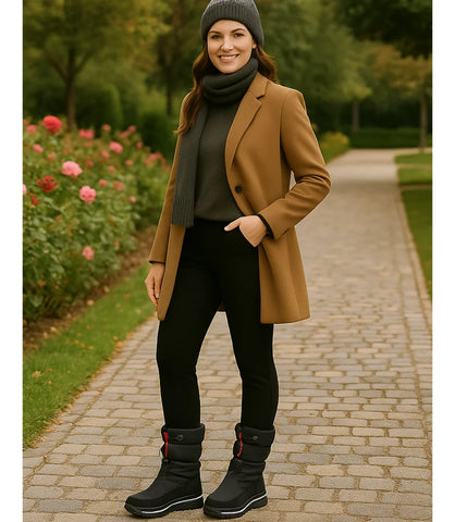 Bota Feminina Térmica Impermeável Cano Médio com forro acolchoado e solado antiderrapante, ideal para dias frios e chuvosos.