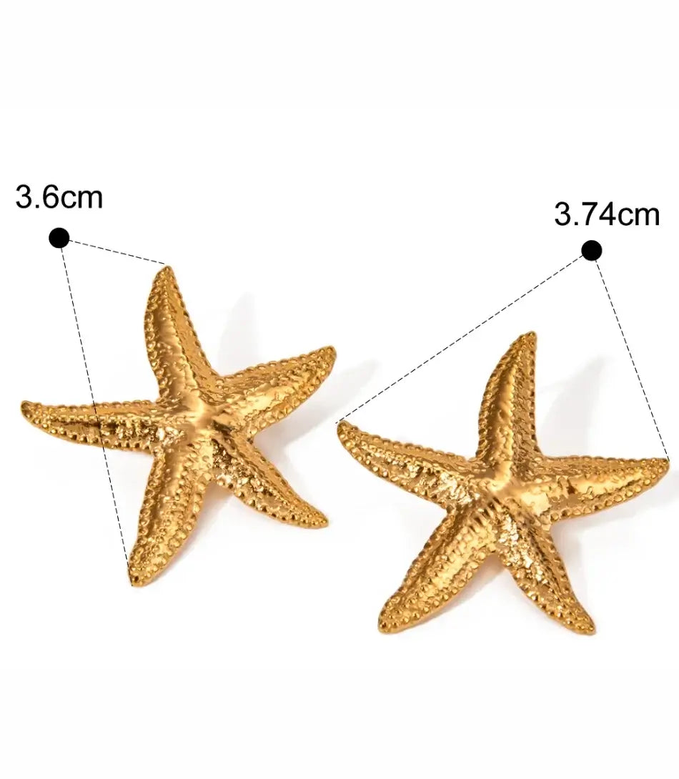 Brinco Estrela do Mar Dourado, em aço inoxidável com ouro 18K, estilo boho chic, hipoalergênico e à prova d'água.