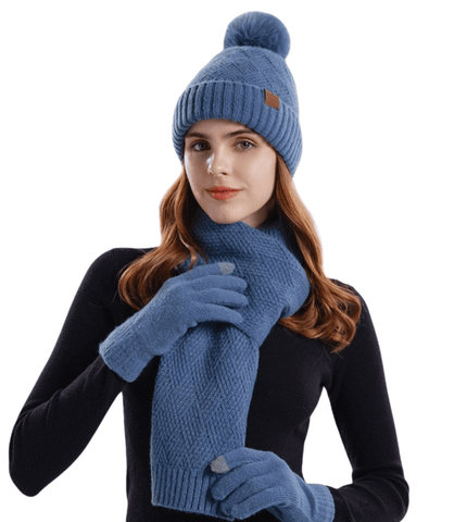 Conjunto de inverno feminino de crochê: cachecol, gorro e luvas. Estilo e conforto em malha de alta qualidade.