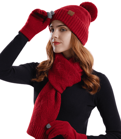 Conjunto de inverno feminino de crochê: cachecol, gorro e luvas. Estilo e conforto em malha de alta qualidade.