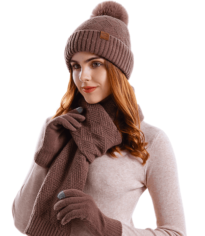 Conjunto de inverno feminino de crochê: cachecol, gorro e luvas. Estilo e conforto em malha de alta qualidade.