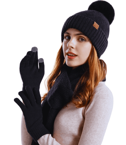 Conjunto de inverno feminino de crochê: cachecol, gorro e luvas. Estilo e conforto em malha de alta qualidade.