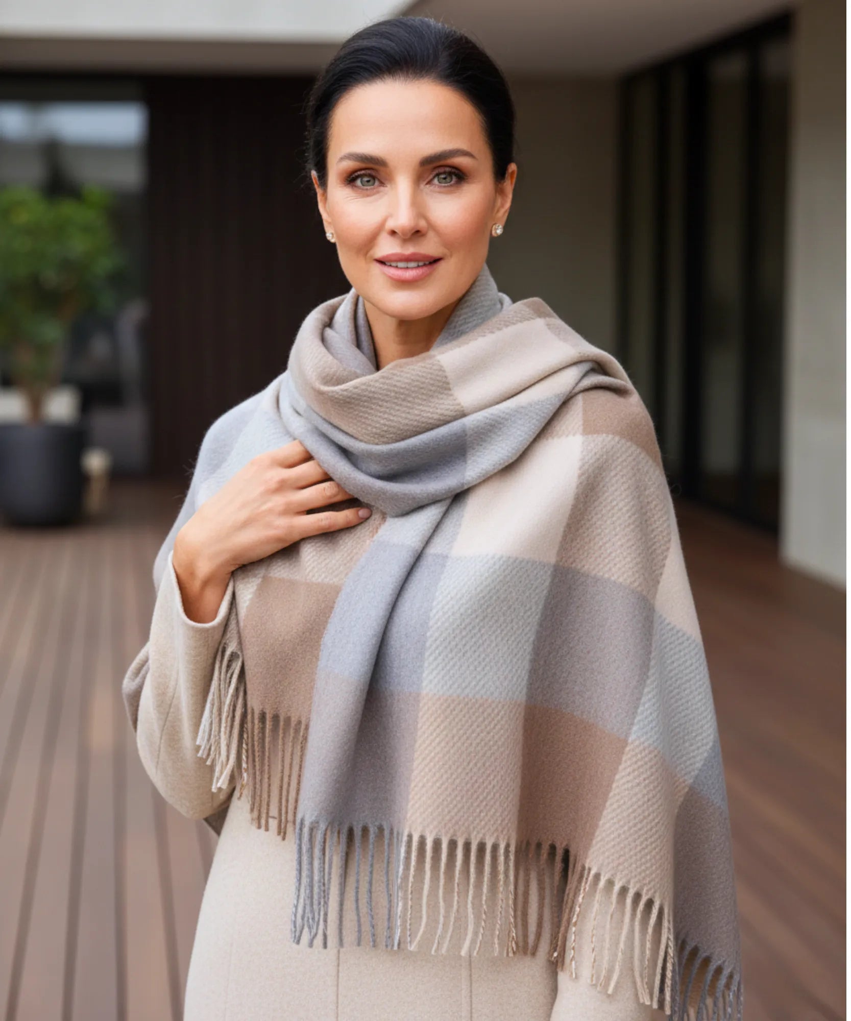 Comprar Cachecol Feminino Xadrez Grosso Inverno - Elegância e Conforto para o Inverno ANELLIMN
