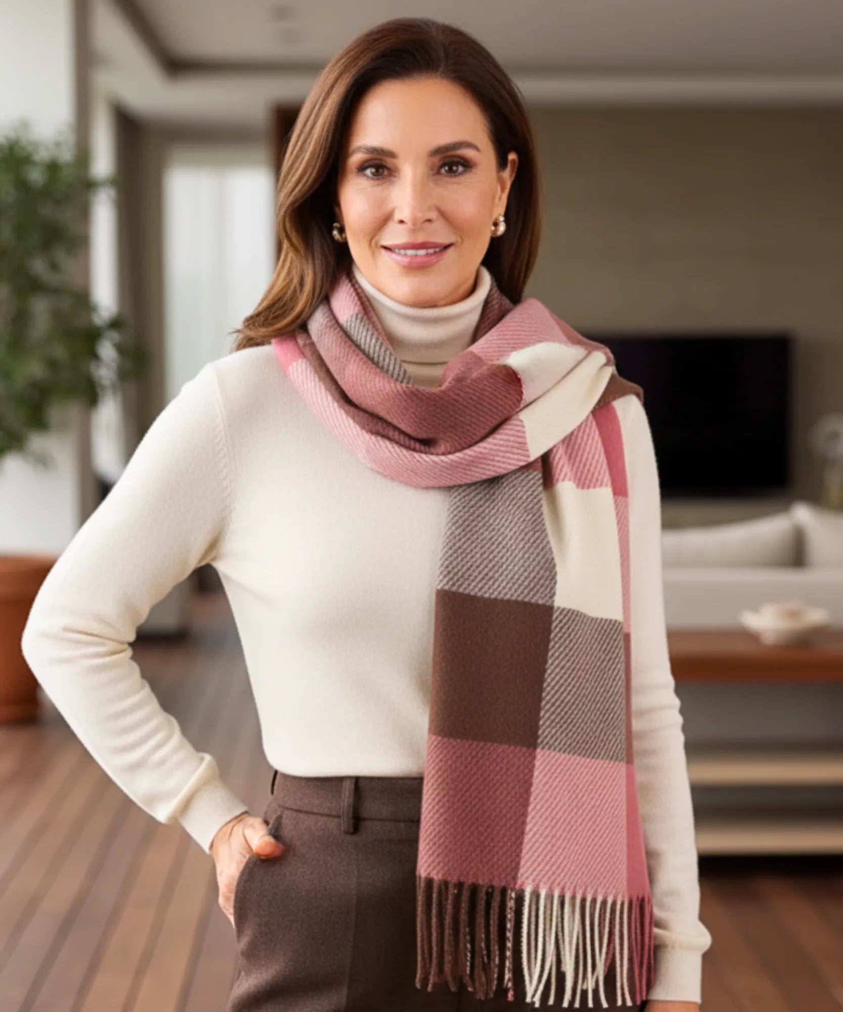Comprar Cachecol Feminino Xadrez Grosso Inverno - Elegância e Conforto para o Inverno ANELLIMN