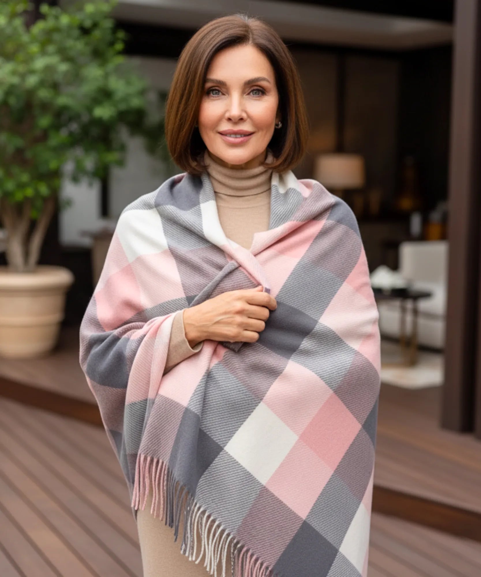 Comprar Cachecol Feminino Xadrez Grosso Inverno - Elegância e Conforto para o Inverno ANELLIMN