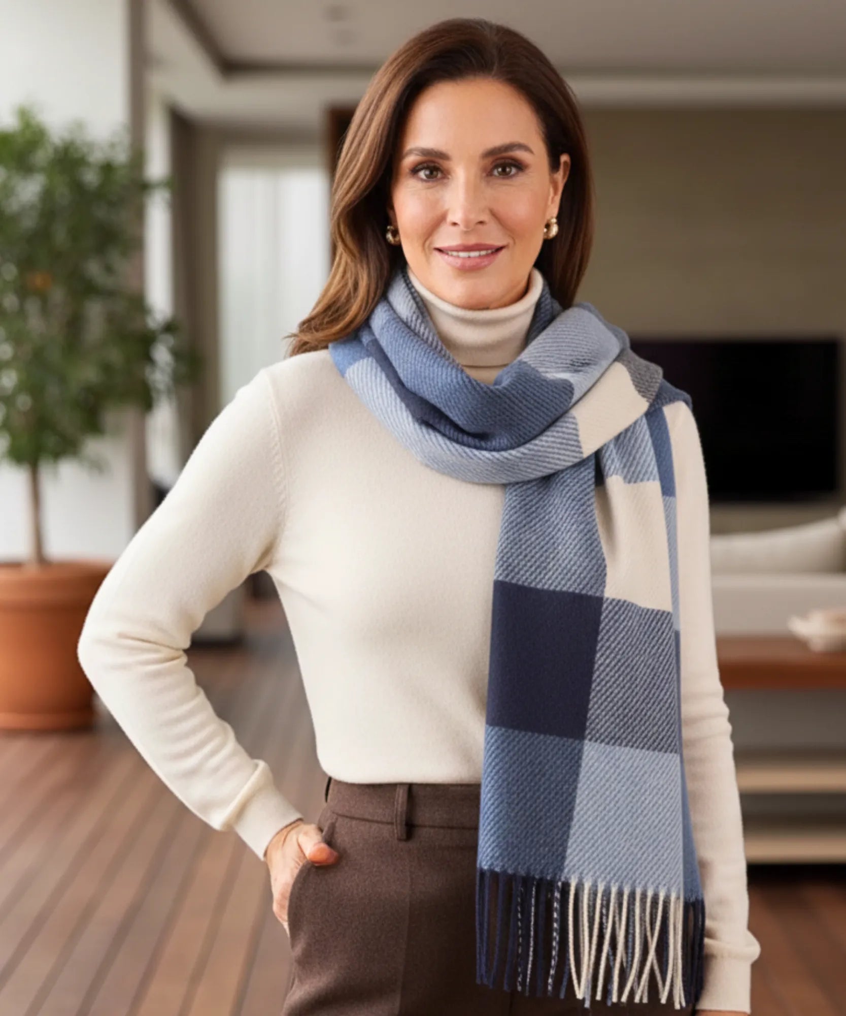 Comprar Cachecol Feminino Xadrez Grosso Inverno - Elegância e Conforto para o Inverno ANELLIMN