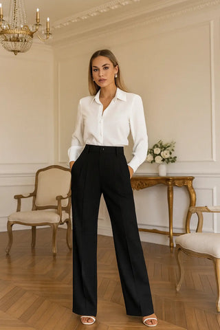 Calça Social Feminina Preta Cintura Alta Alfaiataria
