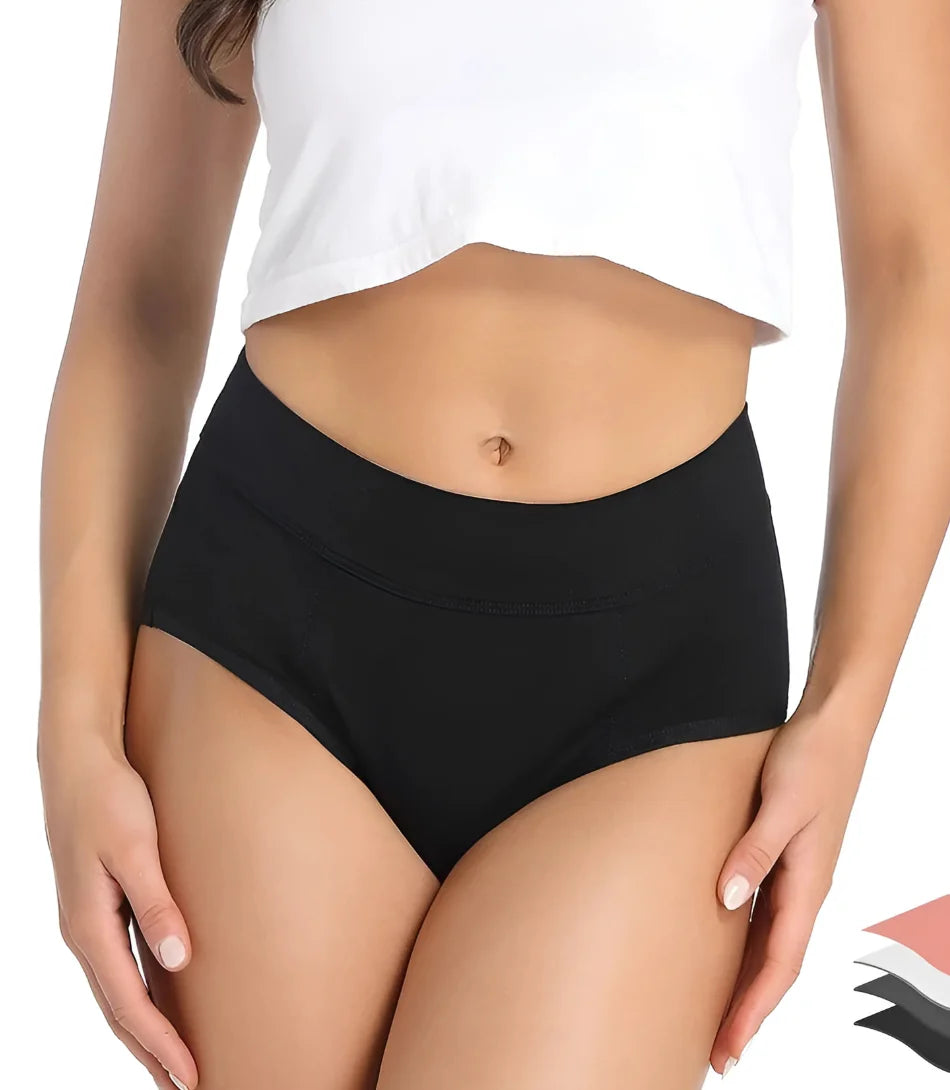 Calcinha modeladora cintura alta com absorção avançada e modelagem confortável, ideal para proteção e ajuste perfeito em todas as ocasiões.