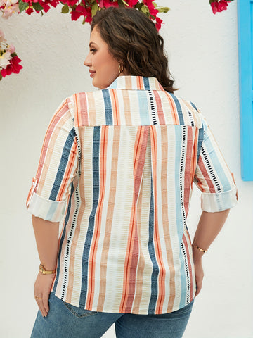 Camisa Feminina Plus Size Manga 3/4 Social Estampada | Aninha