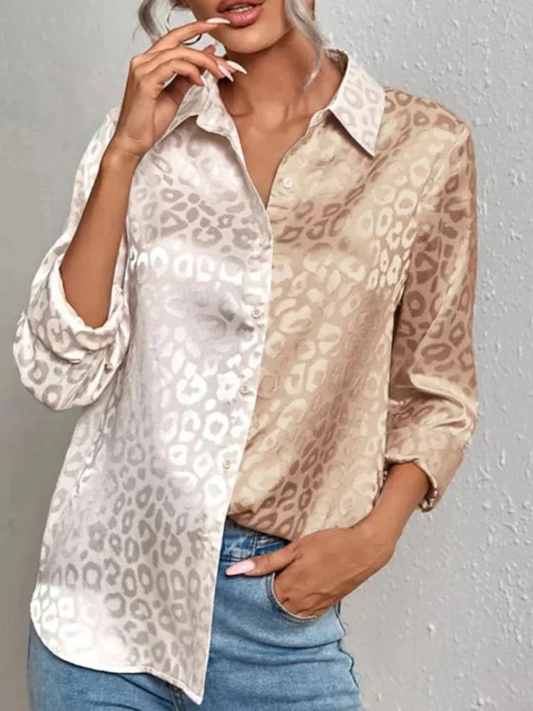 Camisa de Cetim Feminina Leopardo - Elegância em cada detalhe. Ideal para primavera e verão. Estilo versátil para todas as ocasiões.