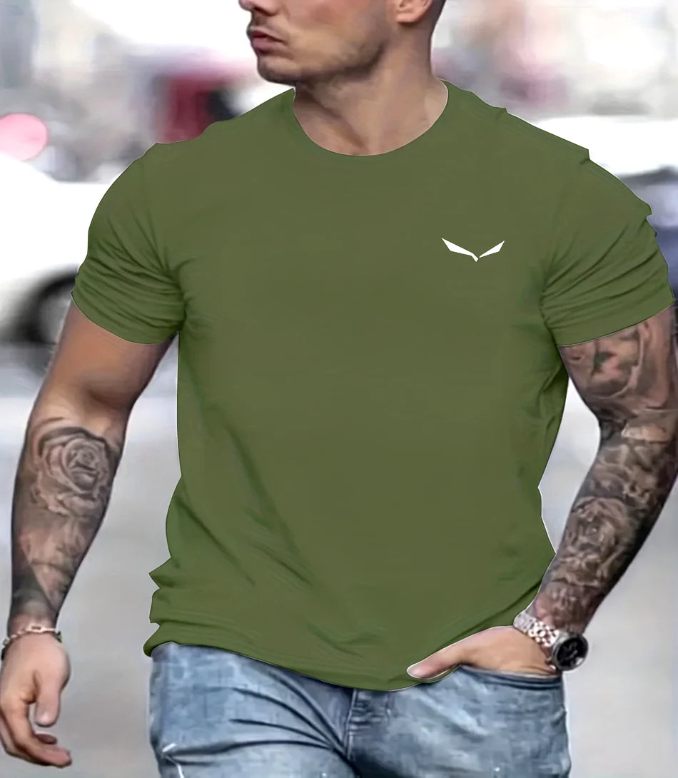 Camiseta masculina casual slim 100% algodão, ajuste confortável e moderno, estilo urbano.