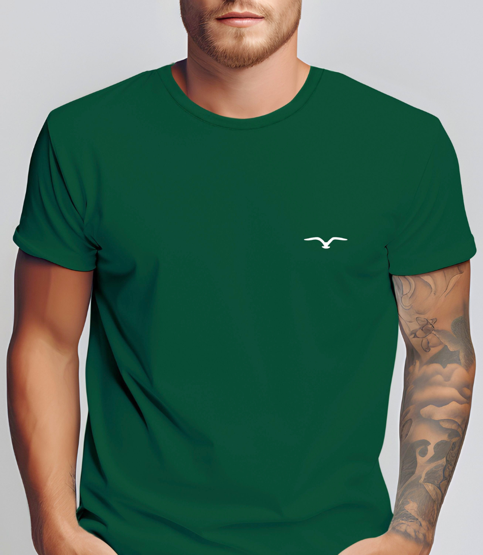 Camiseta masculina casual slim 100% algodão, ajuste confortável e moderno, estilo urbano.