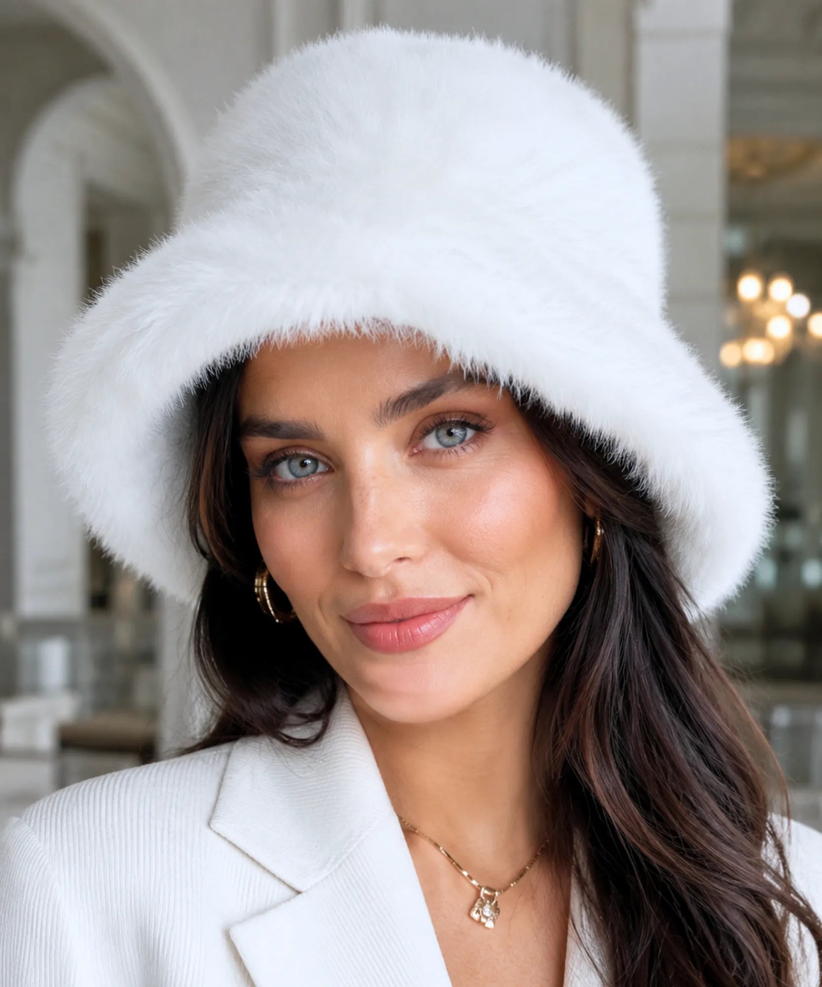 Comprar Chapéu Bucket Feminino de Pelúcia Elegante Inverno ANELLIMN