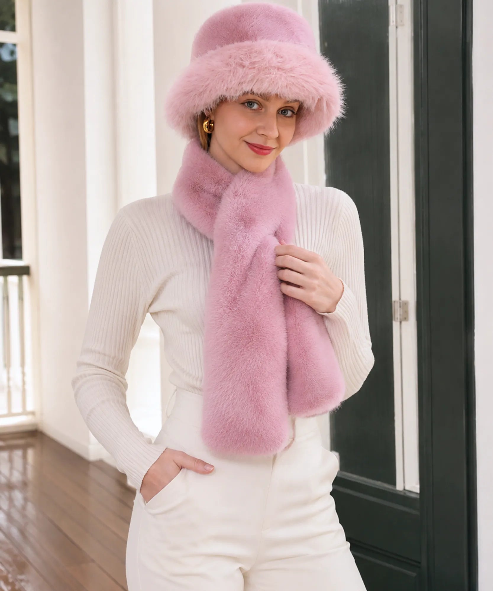 Comprar Chapéu Bucket Feminino de Pelúcia Elegante Inverno ANELLIMN