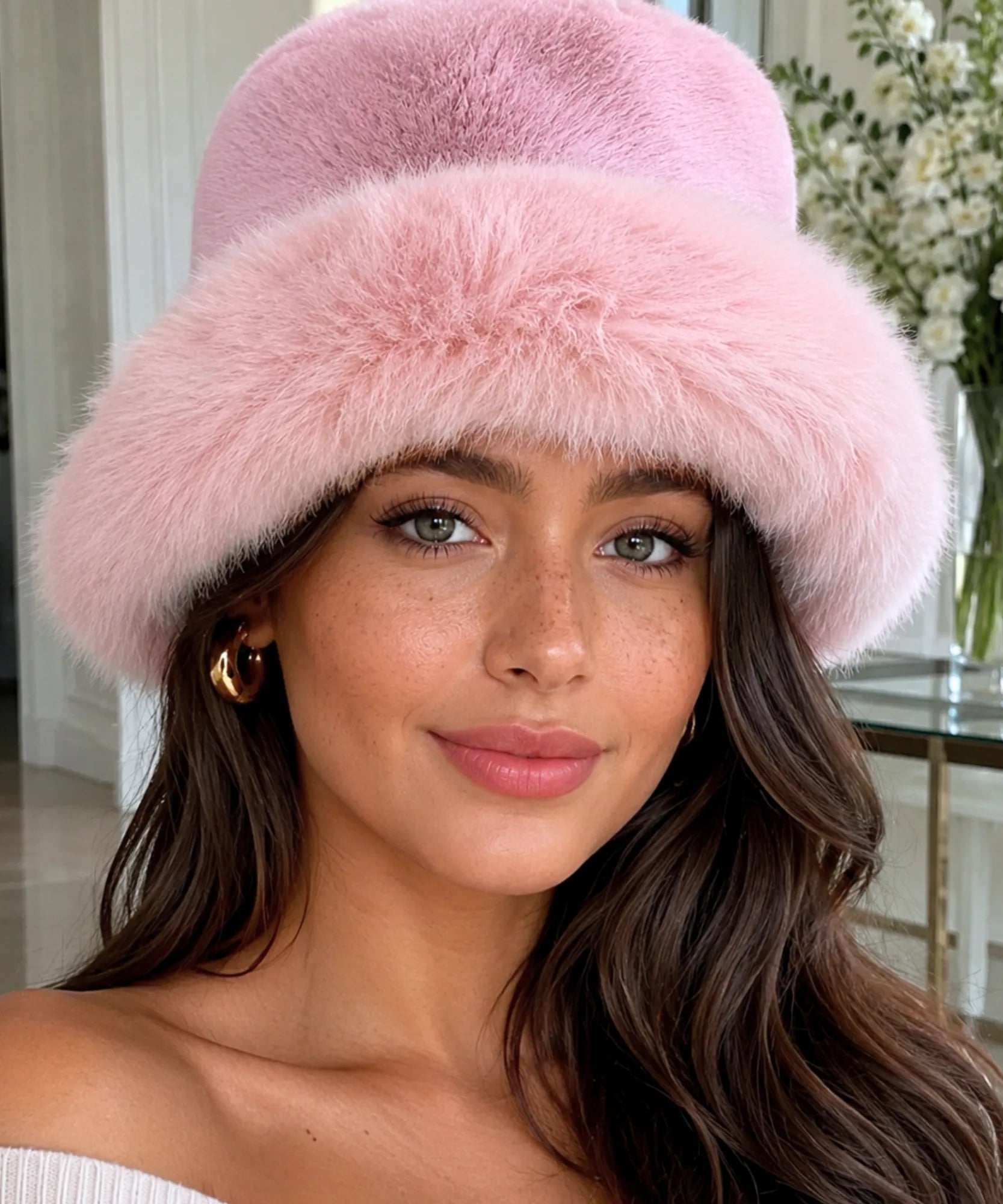 Comprar Chapéu Bucket Feminino de Pelúcia Elegante Inverno ANELLIMN