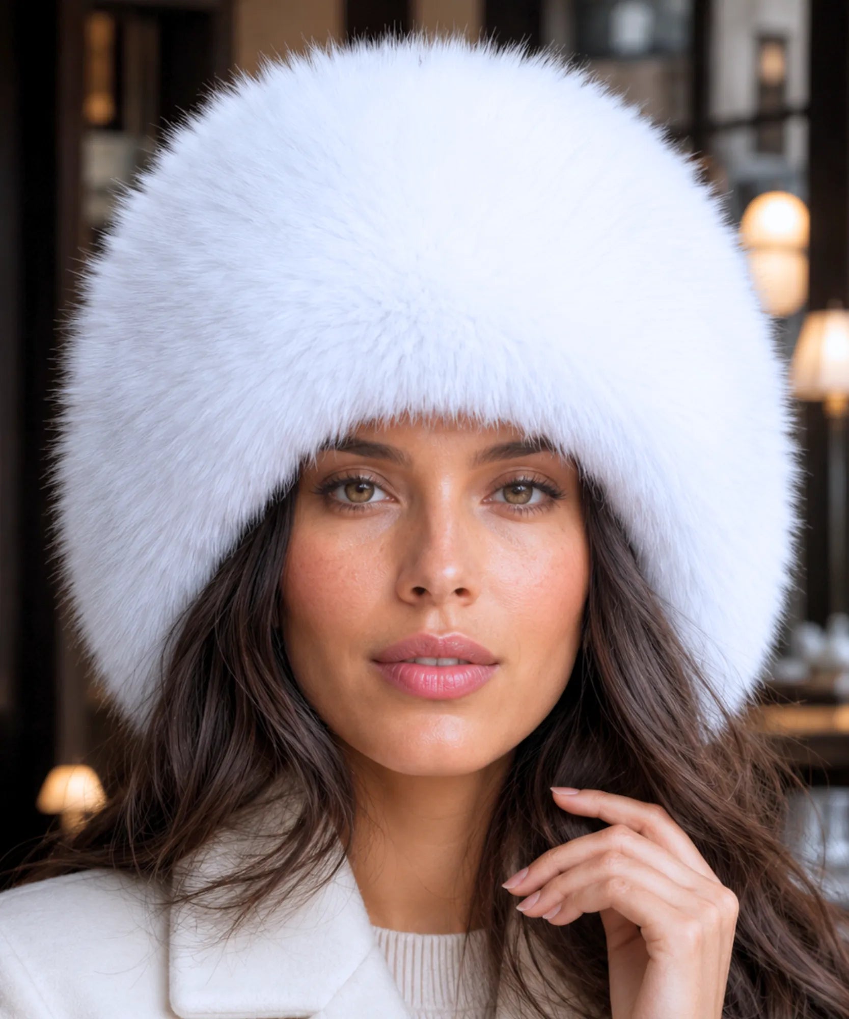 Comprar chapéu de couro feminino com pele sintética estilo russo quente para inverno barata em promoção Anellimn