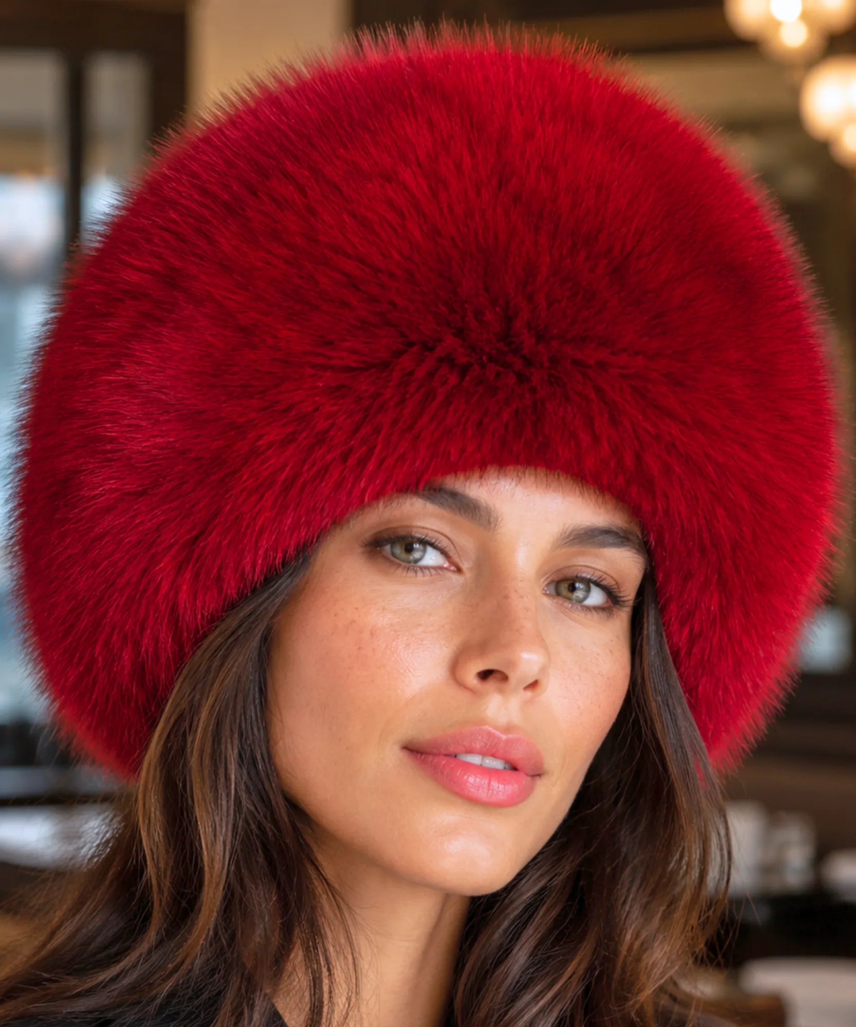 Comprar chapéu de couro feminino com pele sintética estilo russo quente para inverno barata em promoção Anellimn