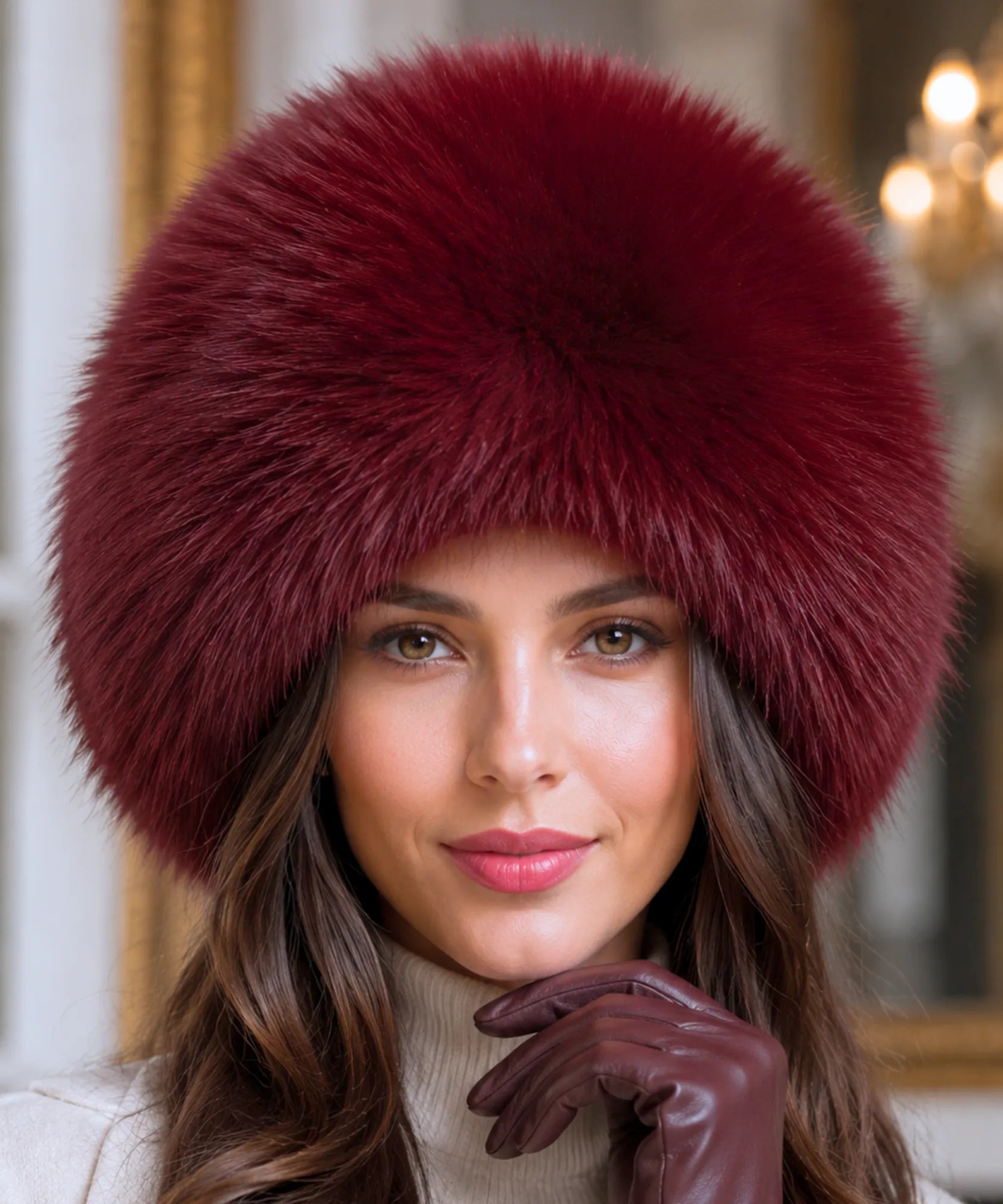 Comprar chapéu de couro feminino com pele sintética estilo russo quente para inverno barata em promoção Anellimn