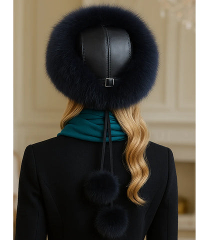 Chapéu Feminino de Inverno com Pelo Azul Marinho Anellimn