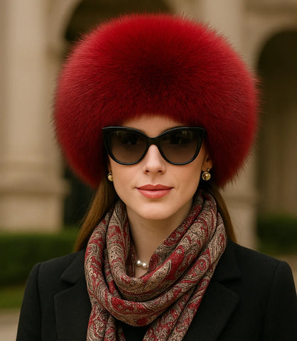 Chapéu Feminino de Inverno com Pelo Vemerlho Anellimn