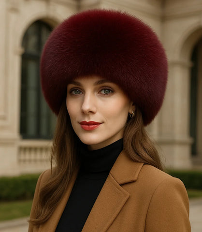 Chapéu Feminino de Inverno com Pelo Vinho Anellimn