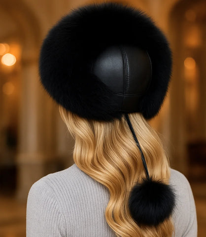 Chapéu Feminino de Inverno com Pelo Preto Anellimn
