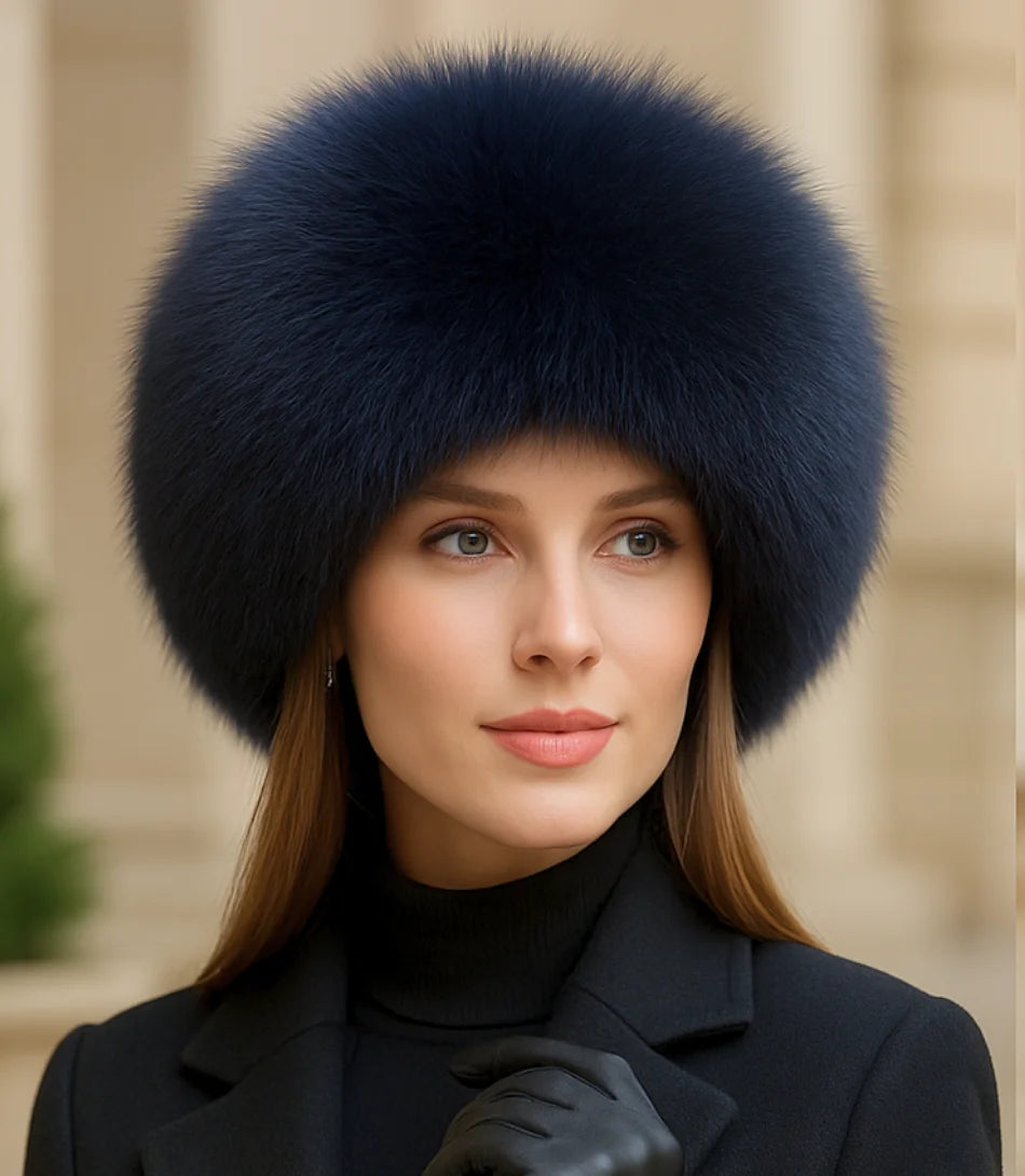 Chapéu Feminino de Inverno com Pelo Azul Marinho Anellimn