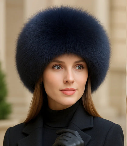 Chapéu Feminino de Inverno com Pelo Azul Marinho Anellimn