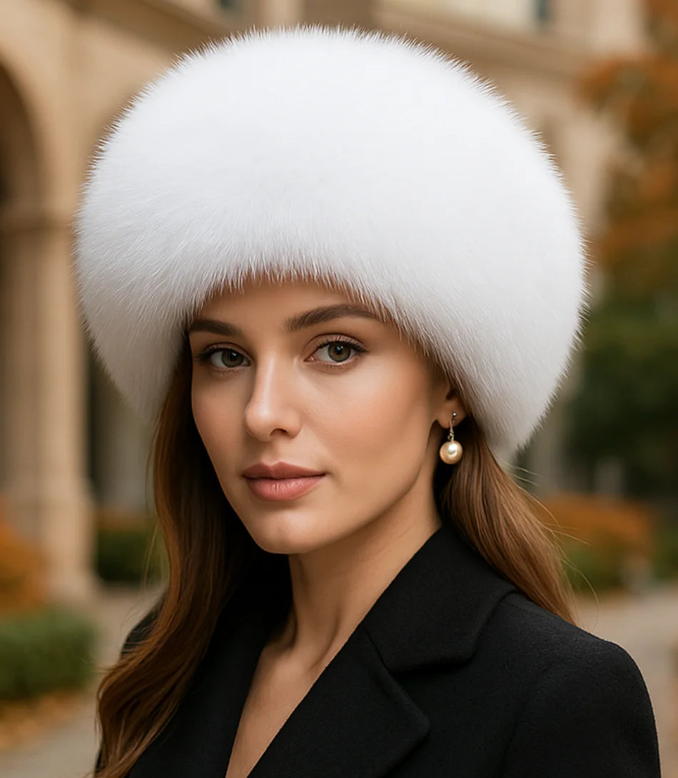 Chapéu Feminino de Inverno com Pelo Branco Anellimn