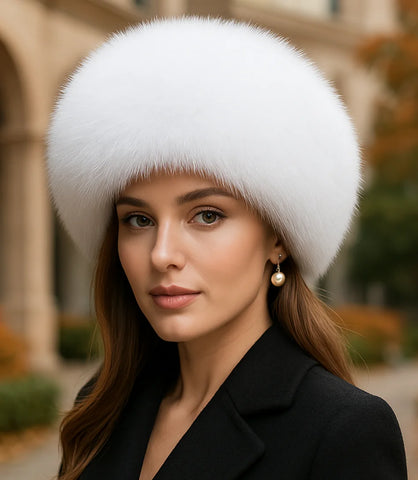 Chapéu Feminino de Inverno com Pelo Branco Anellimn