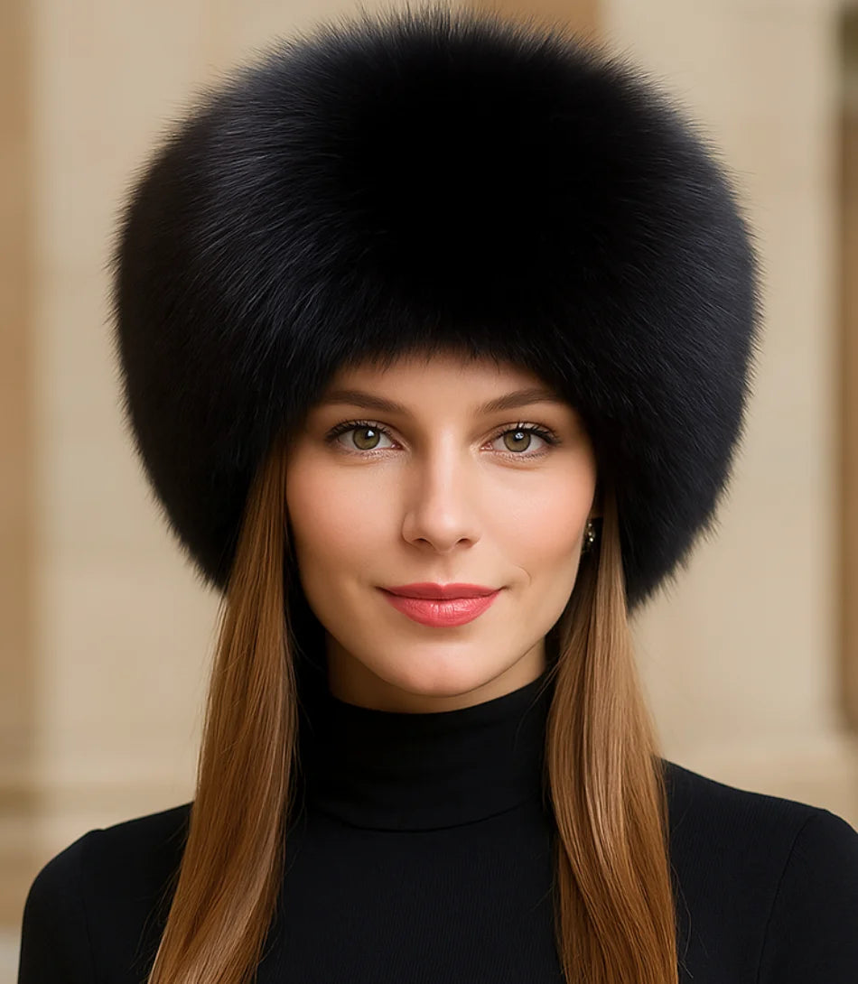 Chapéu Feminino de Inverno com Pelo Preto Anellimn