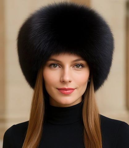 Chapéu Feminino de Inverno com Pelo Preto Anellimn