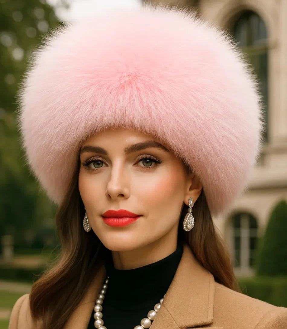 Chapéu Feminino de Inverno com Pelo Rosa Anellimn