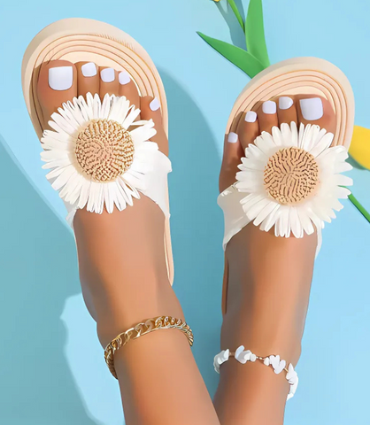 Chinelo Rasteirinha Feminina Flor Palha Confortável | Emi