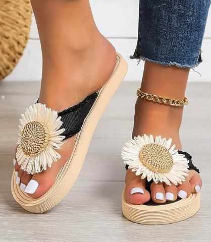 Chinelo Rasteirinha Feminina Flor Palha Confortável | Emi