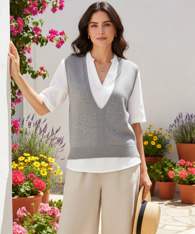 Colete Feminino Tricot Decote V Oversized Elegante | Nah