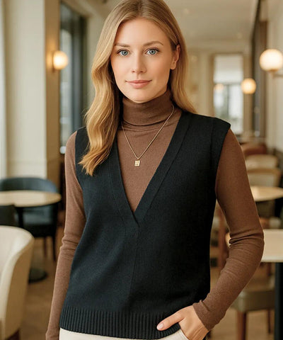 Comprar Colete feminino de tricot preto com gola V, estilo básico, ideal para sobreposições em looks formais e casuais, confortável e elegante em promoção ZARA

