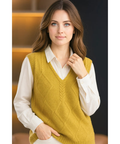 Colete Feminino Tricot Gola V Sem Manga Elegante | Pia