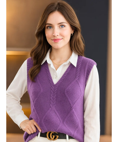 Colete Feminino Tricot Gola V Sem Manga Elegante | Pia