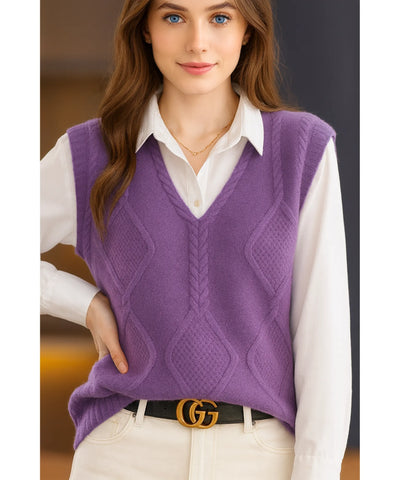 Colete Feminino Tricot Gola V Sem Manga Elegante | Pia