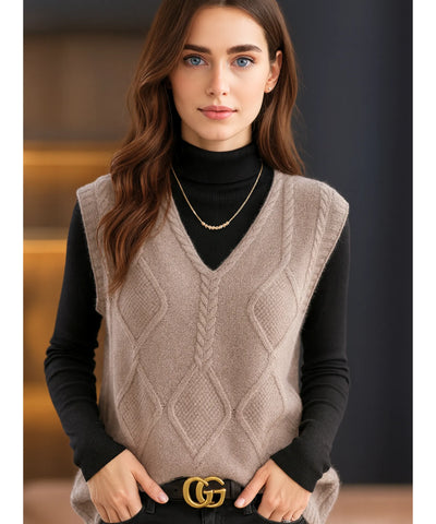 Comprar colete feminino tricot gola V sem manga com textura encorpada para sobreposição elegante de outono e inverno