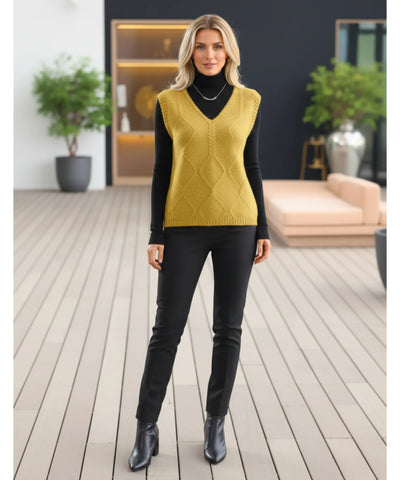 Colete Feminino Tricot Gola V Sem Manga Elegante | Pia